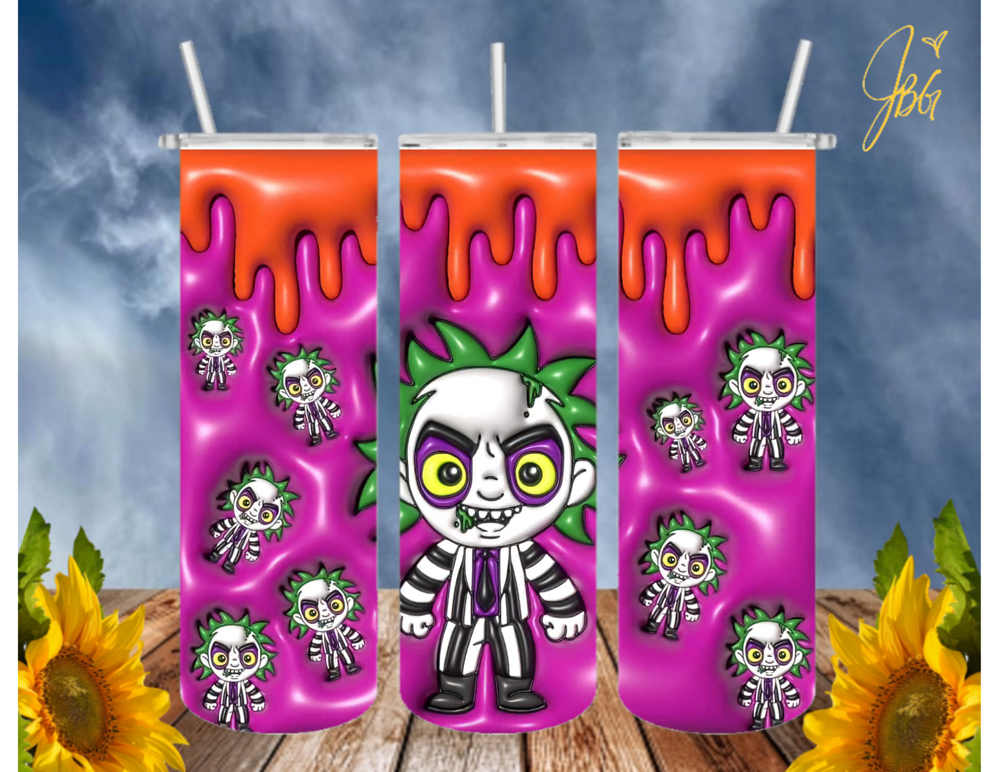 BEETLEJUICE 20 Oz Tumbler with 2 Straws, 1 Lid and Straw Cleaner. FREE SHIPPING. Stainless Steel. Sublimation Tumbler Cup.