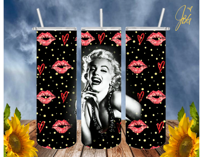 MARILYN MONROE 20 Oz Tumbler with 1 Lid, 2 Straws and 1 Straw Cleaner. FREE SHIPPING. Stainless Steel. Sublimation Tumbler Cup.