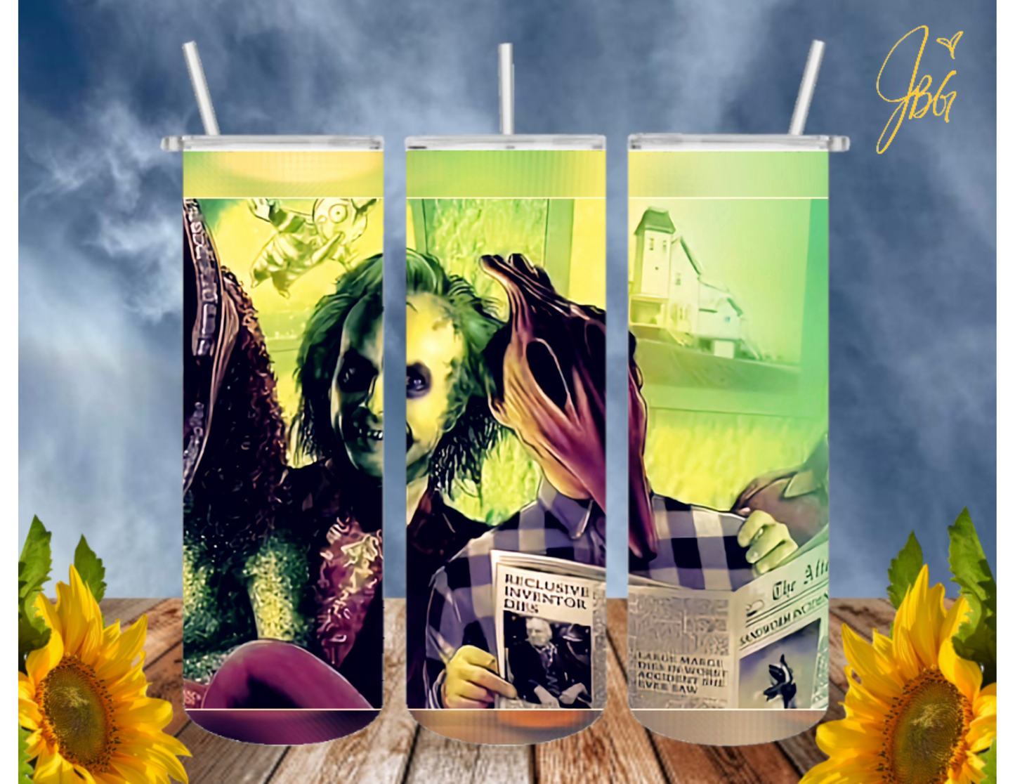 BEETLEJUICE 20 Oz Tumbler with 2 Straws, 1 Lid and Straw Cleaner. FREE SHIPPING. Stainless Steel. Sublimation Tumbler Cup.