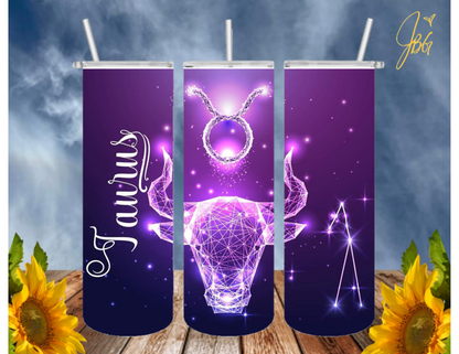 ZODIAC SIGNS 20 Oz Tumbler with 1 Lid, 2 Straws and 1 Straw Cleaner. FREE SHIPPING. Stainless Steel. Sublimation Tumbler Cup.