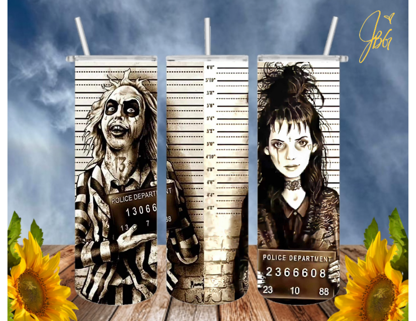 BEETLEJUICE 20 Oz Tumbler with 2 Straws, 1 Lid and Straw Cleaner. FREE SHIPPING. Stainless Steel. Sublimation Tumbler Cup.