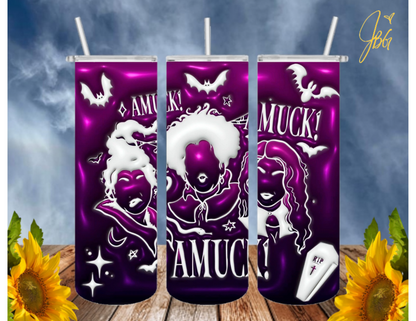 HOCUS POCUS 20 Oz Tumbler with 2 Straws, 1 Lid and Straw Cleaner. FREE SHIPPING. Stainless Steel. Sublimation Tumbler Cup.