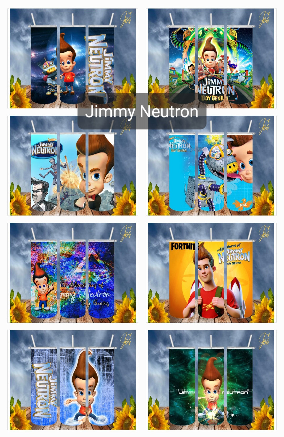 JIMMY NEUTRON 20 Oz Tumbler with 1 Lid, 2 Straws and 1 Straw Cleaner. FREE SHIPPING. Stainless Steel. Sublimation Tumbler Cup.