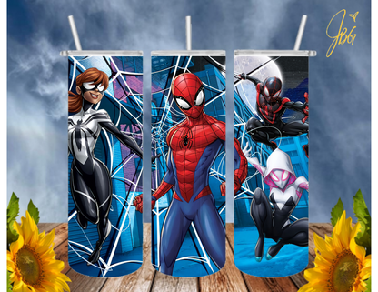 SPIDERMAN 20 Oz Tumbler with 1 Lid, 2 Straws and 1 Straw Cleaner. FREE SHIPPING. Stainless Steel. Sublimation Tumbler Cup.