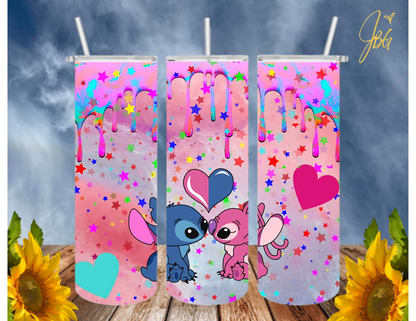 LILO & STITCH 20 Oz Tumbler with 2 Straws, 1 Lid and Straw Cleaner. FREE SHIPPING. Stainless Steel, Sublimation Tumbler Cup.