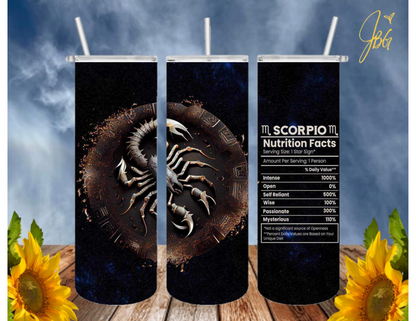 ZODIAC SIGNS 20 Oz Tumbler with 1 Lid, 2 Straws and 1 Straw Cleaner. FREE SHIPPING. Stainless Steel. Sublimation Tumbler Cup.