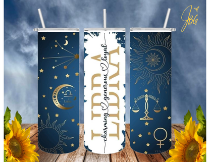 ZODIAC SIGNS 20 Oz Tumbler with 1 Lid, 2 Straws and 1 Straw Cleaner. FREE SHIPPING. Stainless Steel. Sublimation Tumbler Cup.