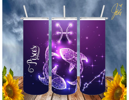 ZODIAC SIGNS 20 Oz Tumbler with 1 Lid, 2 Straws and 1 Straw Cleaner. FREE SHIPPING. Stainless Steel. Sublimation Tumbler Cup.