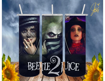 BEETLEJUICE 20 Oz Tumbler with 2 Straws, 1 Lid and Straw Cleaner. FREE SHIPPING. Stainless Steel. Sublimation Tumbler Cup.