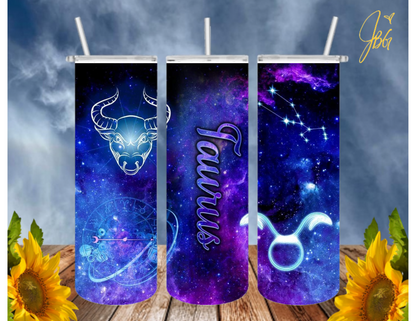 ZODIAC SIGNS 20 Oz Tumbler with 1 Lid, 2 Straws and 1 Straw Cleaner. FREE SHIPPING. Stainless Steel. Sublimation Tumbler Cup.