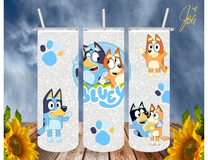 BLUEY 20 Oz Tumbler with 2 Straws, 1 Lid and Straw Cleaner. FREE SHIPPING. Stainless Steel, Sublimation Tumbler Cup