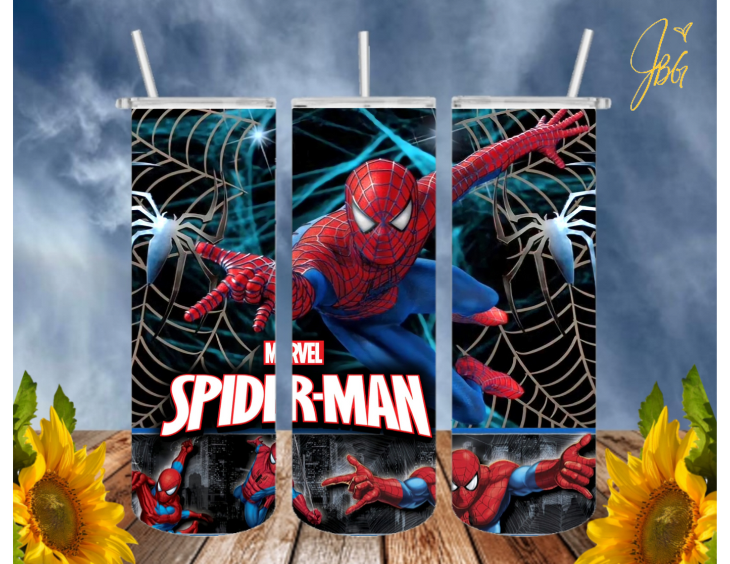 SPIDERMAN 20 Oz Tumbler with 1 Lid, 2 Straws and 1 Straw Cleaner. FREE SHIPPING. Stainless Steel. Sublimation Tumbler Cup.