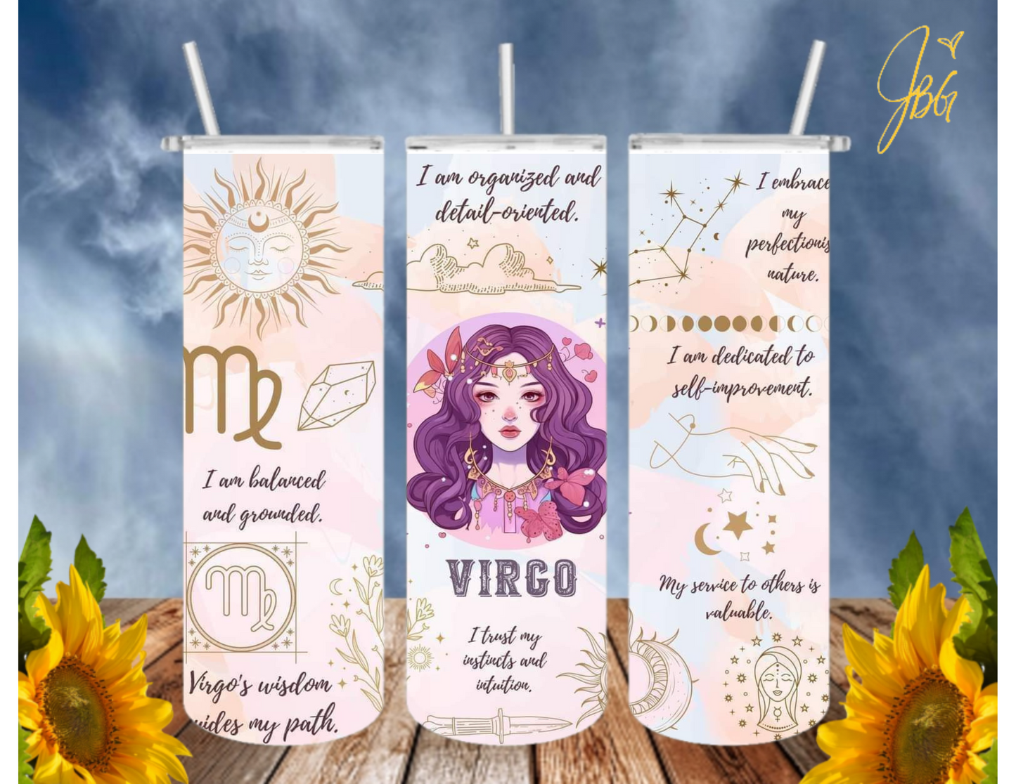 ZODIAC SIGNS 20 Oz Tumbler with 1 Lid, 2 Straws and 1 Straw Cleaner. FREE SHIPPING. Stainless Steel. Sublimation Tumbler Cup.