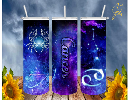 ZODIAC SIGNS 20 Oz Tumbler with 1 Lid, 2 Straws and 1 Straw Cleaner. FREE SHIPPING. Stainless Steel. Sublimation Tumbler Cup.