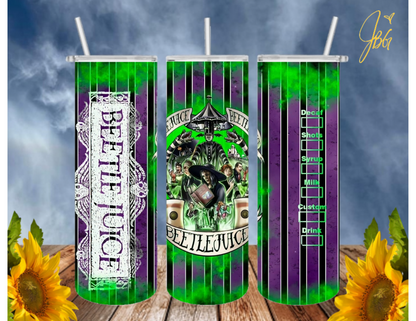 BEETLEJUICE 20 Oz Tumbler with 2 Straws, 1 Lid and Straw Cleaner. FREE SHIPPING. Stainless Steel. Sublimation Tumbler Cup.