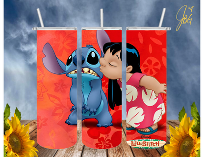 LILO & STITCH 20 Oz Tumbler with 2 Straws, 1 Lid and Straw Cleaner. FREE SHIPPING. Stainless Steel, Sublimation Tumbler Cup.