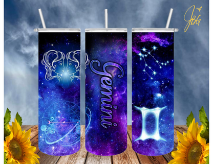 ZODIAC SIGNS 20 Oz Tumbler with 1 Lid, 2 Straws and 1 Straw Cleaner. FREE SHIPPING. Stainless Steel. Sublimation Tumbler Cup.