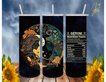 ZODIAC SIGNS 20 Oz Tumbler with 1 Lid, 2 Straws and 1 Straw Cleaner. FREE SHIPPING. Stainless Steel. Sublimation Tumbler Cup.