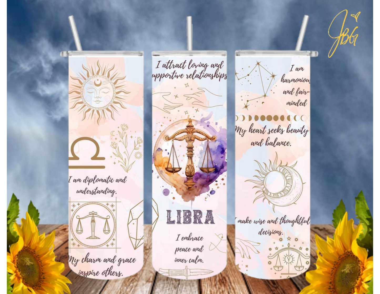 ZODIAC SIGNS 20 Oz Tumbler with 1 Lid, 2 Straws and 1 Straw Cleaner. FREE SHIPPING. Stainless Steel. Sublimation Tumbler Cup.