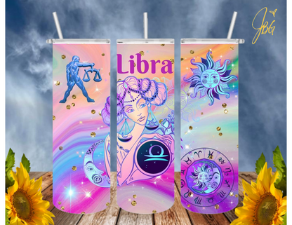 ZODIAC SIGNS 20 Oz Tumbler with 1 Lid, 2 Straws and 1 Straw Cleaner. FREE SHIPPING. Stainless Steel. Sublimation Tumbler Cup.