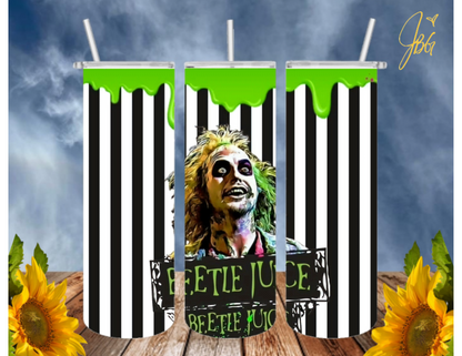 BEETLEJUICE 20 Oz Tumbler with 2 Straws, 1 Lid and Straw Cleaner. FREE SHIPPING. Stainless Steel. Sublimation Tumbler Cup.