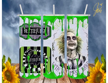 BEETLEJUICE 20 Oz Tumbler with 2 Straws, 1 Lid and Straw Cleaner. FREE SHIPPING. Stainless Steel. Sublimation Tumbler Cup.