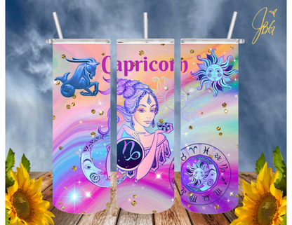 ZODIAC SIGNS 20 Oz Tumbler with 1 Lid, 2 Straws and 1 Straw Cleaner. FREE SHIPPING. Stainless Steel. Sublimation Tumbler Cup.