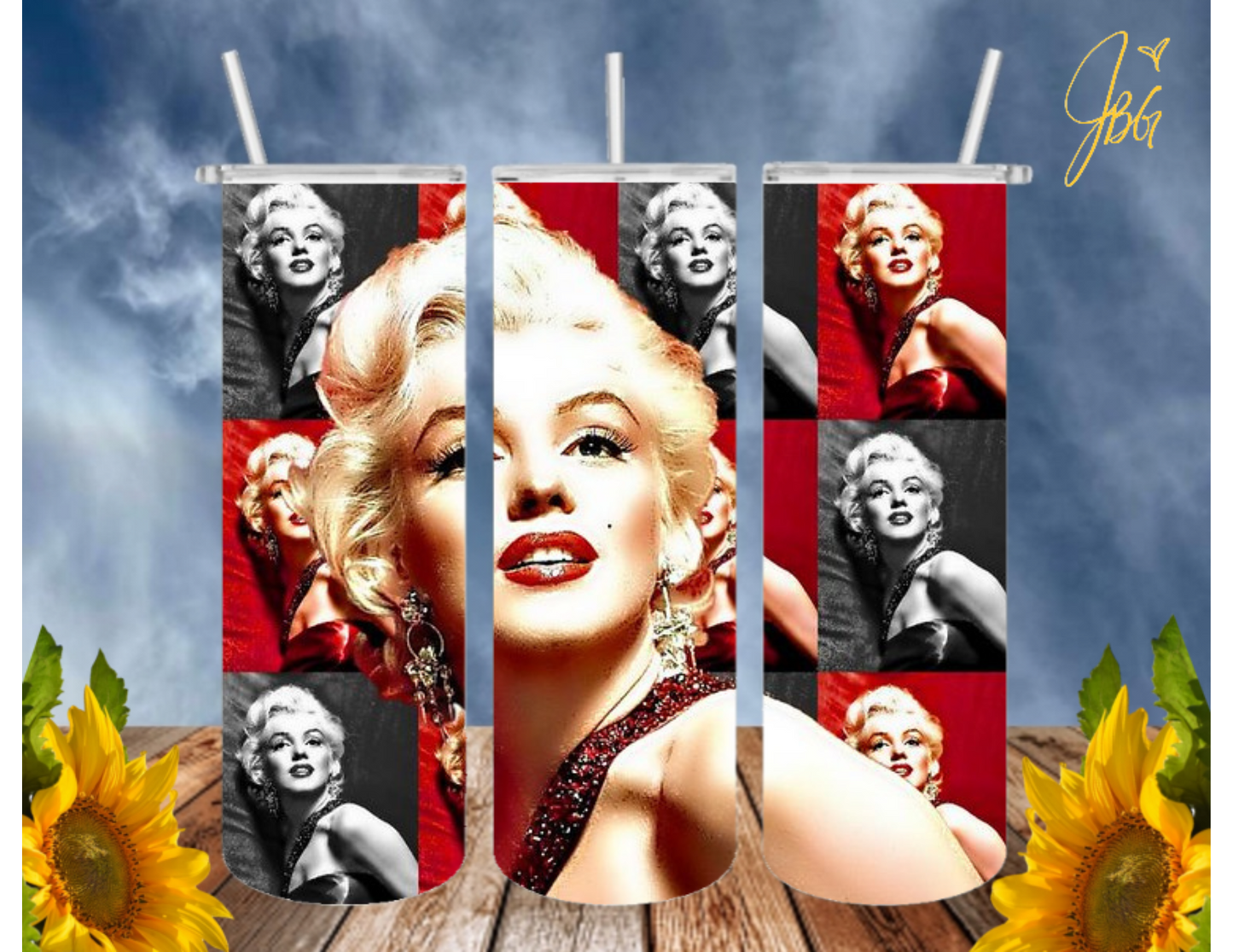 MARILYN MONROE 20 Oz Tumbler with 1 Lid, 2 Straws and 1 Straw Cleaner. FREE SHIPPING. Stainless Steel. Sublimation Tumbler Cup.