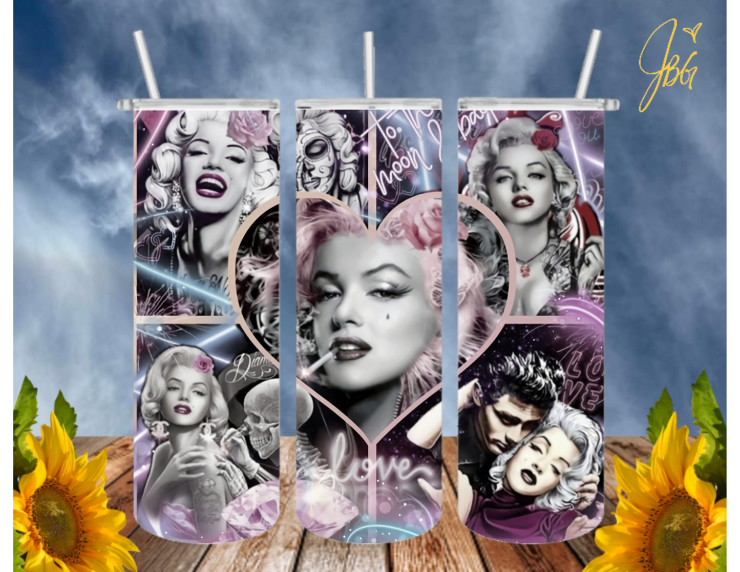 MARILYN MONROE 20 Oz Tumbler with 1 Lid, 2 Straws and 1 Straw Cleaner. FREE SHIPPING. Stainless Steel. Sublimation Tumbler Cup.