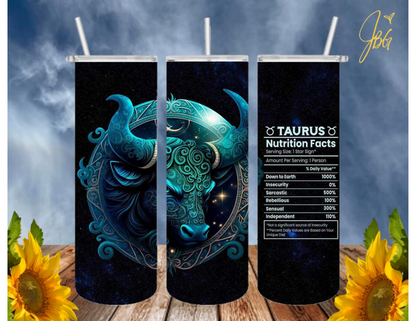 ZODIAC SIGNS 20 Oz Tumbler with 1 Lid, 2 Straws and 1 Straw Cleaner. FREE SHIPPING. Stainless Steel. Sublimation Tumbler Cup.