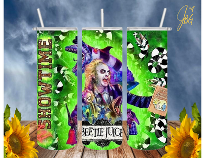 BEETLEJUICE 20 Oz Tumbler with 2 Straws, 1 Lid and Straw Cleaner. FREE SHIPPING. Stainless Steel. Sublimation Tumbler Cup.