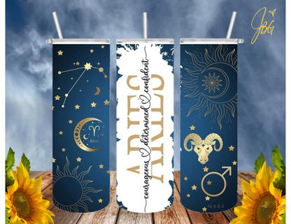 ZODIAC SIGNS 20 Oz Tumbler with 1 Lid, 2 Straws and 1 Straw Cleaner. FREE SHIPPING. Stainless Steel. Sublimation Tumbler Cup.