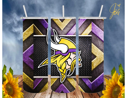 MINNESOTA VIKINGS NFL 20 Oz Tumbler with 1 Lid, 2 Straws and 1 Straw Cleaner. FREE SHIPPING. Stainless Steel. Sublimation Tumbler Cup.