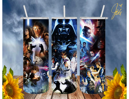 STARWARS 20 Oz Tumbler with 1 Lid, 2 Straws and 1 Straw Cleaner. FREE SHIPPING. Stainless Steel. Sublimation Tumbler Cup.