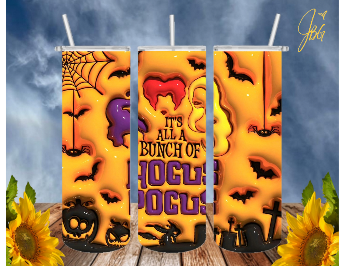 HOCUS POCUS 20 Oz Tumbler with 2 Straws, 1 Lid and Straw Cleaner. FREE SHIPPING. Stainless Steel. Sublimation Tumbler Cup.