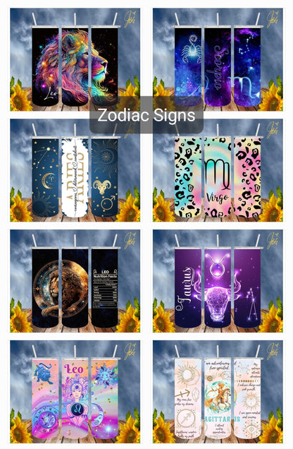 ZODIAC SIGNS 20 Oz Tumbler with 1 Lid, 2 Straws and 1 Straw Cleaner. FREE SHIPPING. Stainless Steel. Sublimation Tumbler Cup.