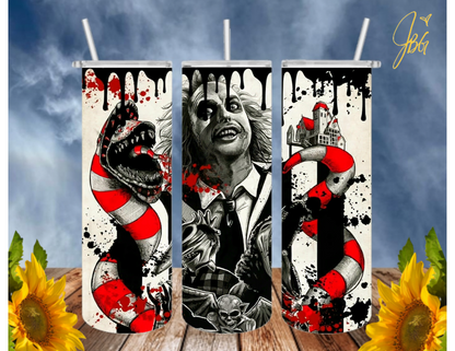 BEETLEJUICE 20 Oz Tumbler with 2 Straws, 1 Lid and Straw Cleaner. FREE SHIPPING. Stainless Steel. Sublimation Tumbler Cup.