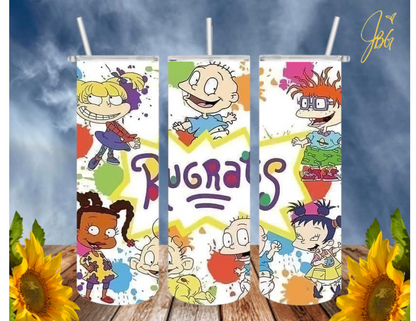 RUGRATS 20 Oz Tumbler with 1 Lid, 2 Straws and 1 Straw Cleaner. FREE SHIPPING. Stainless Steel. Sublimation Tumbler Cup.