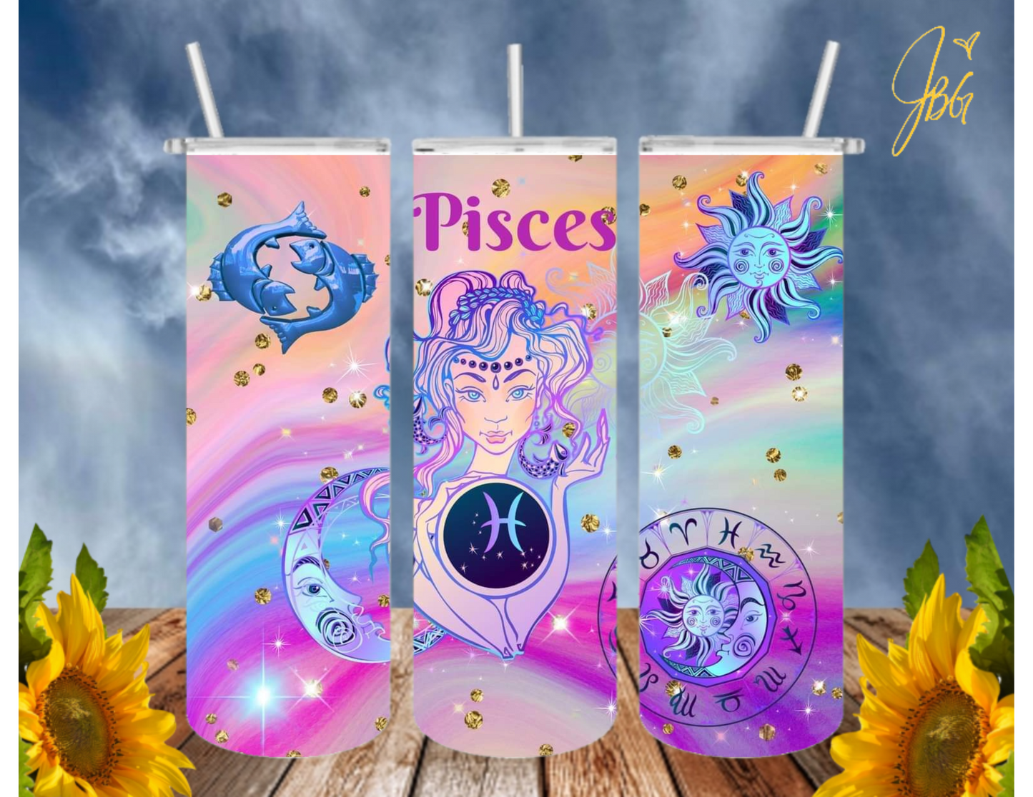 ZODIAC SIGNS 20 Oz Tumbler with 1 Lid, 2 Straws and 1 Straw Cleaner. FREE SHIPPING. Stainless Steel. Sublimation Tumbler Cup.