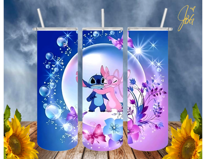 Stitch and Angel Confetti Tumbler 20oz Cold Hot Drinks Steel Cup Lid and  Straw