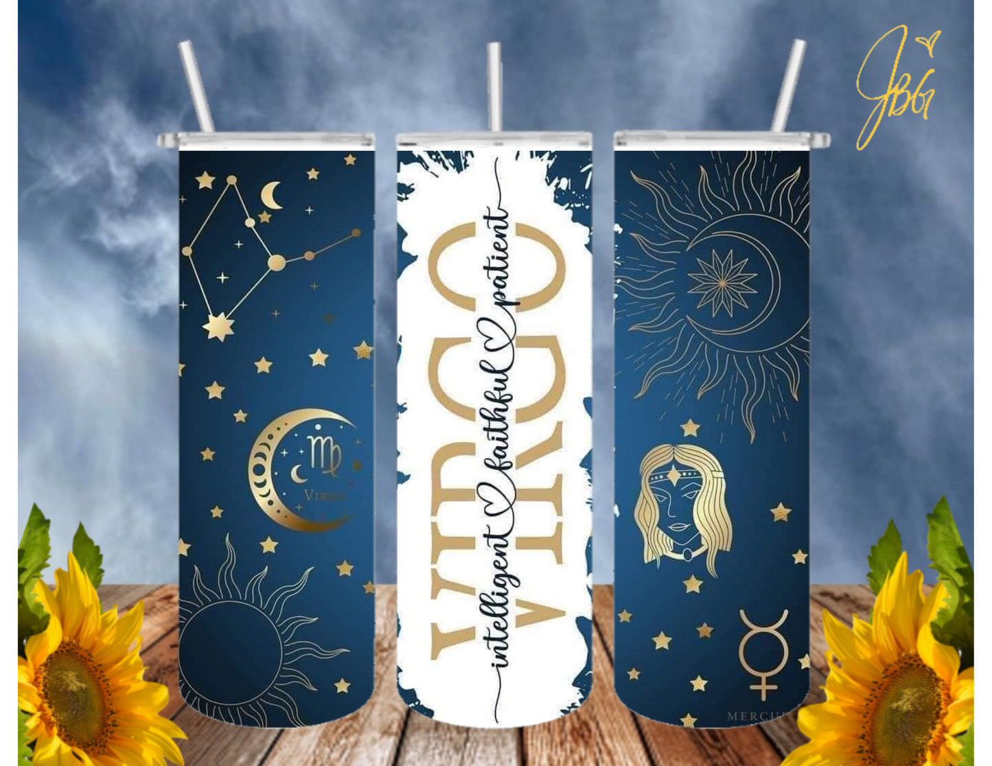 ZODIAC SIGNS 20 Oz Tumbler with 1 Lid, 2 Straws and 1 Straw Cleaner. FREE SHIPPING. Stainless Steel. Sublimation Tumbler Cup.