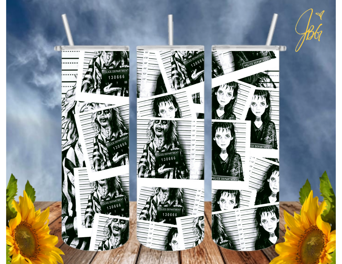 BEETLEJUICE 20 Oz Tumbler with 2 Straws, 1 Lid and Straw Cleaner. FREE SHIPPING. Stainless Steel. Sublimation Tumbler Cup.