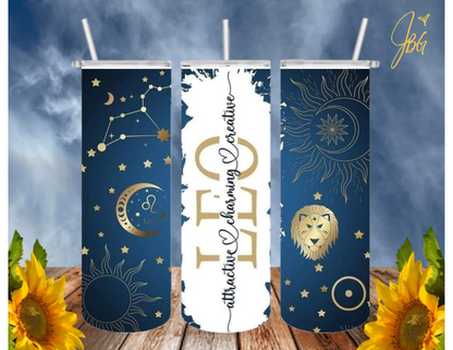 ZODIAC SIGNS 20 Oz Tumbler with 1 Lid, 2 Straws and 1 Straw Cleaner. FREE SHIPPING. Stainless Steel. Sublimation Tumbler Cup.