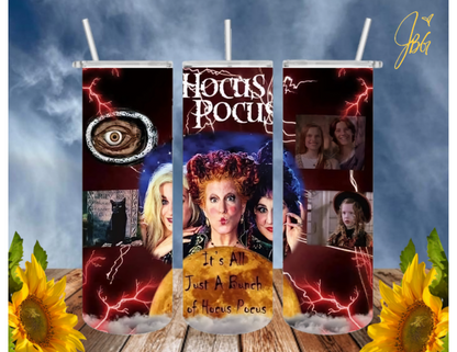 HOCUS POCUS 20 Oz Tumbler with 2 Straws, 1 Lid and Straw Cleaner. FREE SHIPPING. Stainless Steel. Sublimation Tumbler Cup.