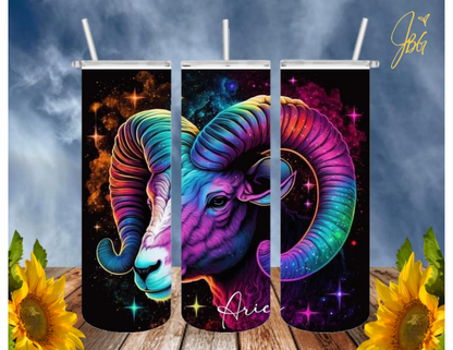 ZODIAC SIGNS 20 Oz Tumbler with 1 Lid, 2 Straws and 1 Straw Cleaner. FREE SHIPPING. Stainless Steel. Sublimation Tumbler Cup.