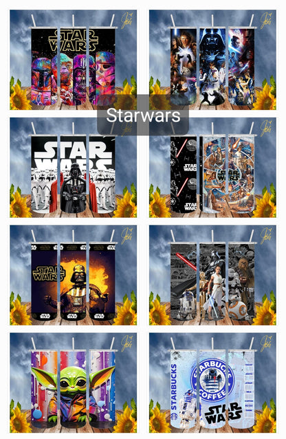 STARWARS 20 Oz Tumbler with 1 Lid, 2 Straws and 1 Straw Cleaner. FREE SHIPPING. Stainless Steel. Sublimation Tumbler Cup.