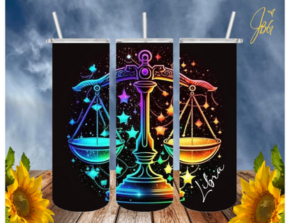 ZODIAC SIGNS 20 Oz Tumbler with 1 Lid, 2 Straws and 1 Straw Cleaner. FREE SHIPPING. Stainless Steel. Sublimation Tumbler Cup.