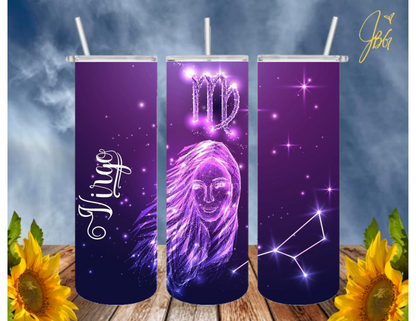 ZODIAC SIGNS 20 Oz Tumbler with 1 Lid, 2 Straws and 1 Straw Cleaner. FREE SHIPPING. Stainless Steel. Sublimation Tumbler Cup.