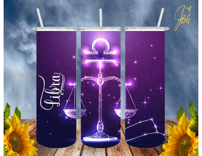 ZODIAC SIGNS 20 Oz Tumbler with 1 Lid, 2 Straws and 1 Straw Cleaner. FREE SHIPPING. Stainless Steel. Sublimation Tumbler Cup.