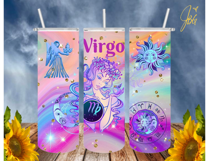 ZODIAC SIGNS 20 Oz Tumbler with 1 Lid, 2 Straws and 1 Straw Cleaner. FREE SHIPPING. Stainless Steel. Sublimation Tumbler Cup.